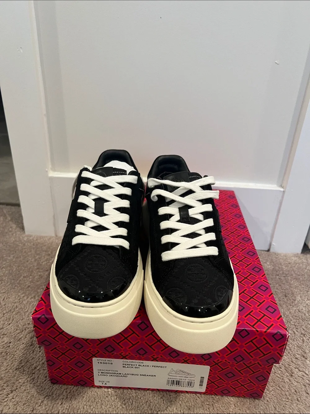 Tory Burch Kids Black and White Logo-Embossed Platform Sneaker